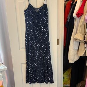 Zara Navy Maxi Dress with White Polka Dots